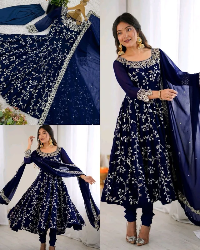 Trendy Women’s Ethnic Anarkali Gown Fully Stitched & Ready to Wear
- Navy Blue, XL