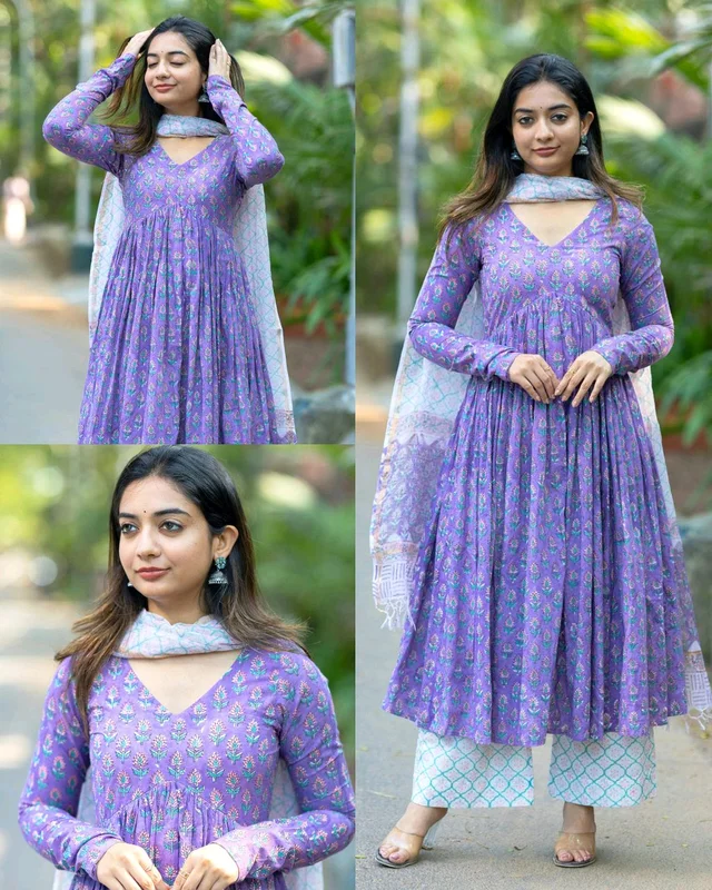Stylish Women Printed Anarkali Kurta and Pant Set with Dupatta
- Purple, XL