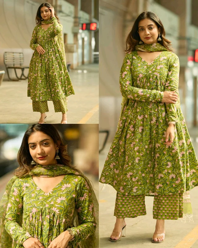 Stylish Women Printed Anarkali Kurta and Pant Set with Dupatta
- Green, L