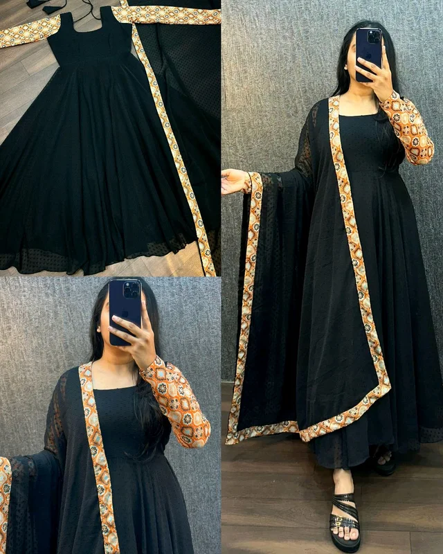 Trendy Black Beauty Kurti With Dupatta - 3XL, 2nd Web Orange