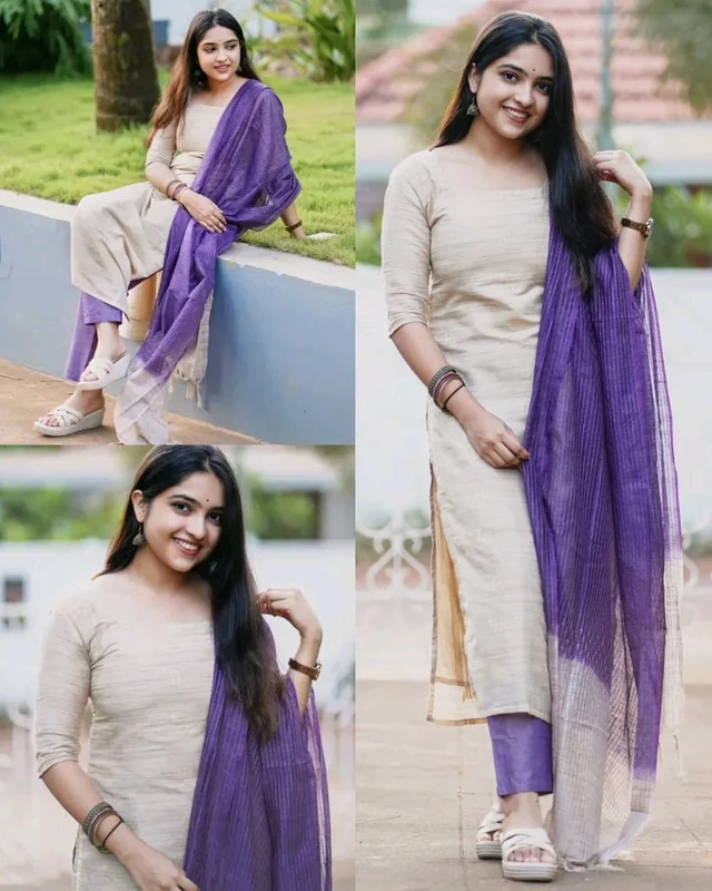 Attractive Women's Beige Colour Cotton Blend Kurta Set - XL