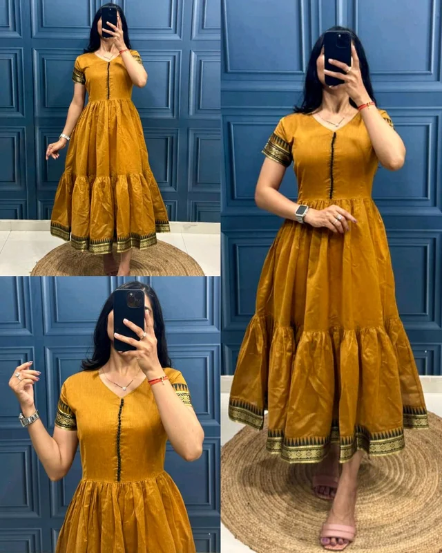 New Super Trendy Traditional Outfit Cotton Maxi Dress - Tangerine, M