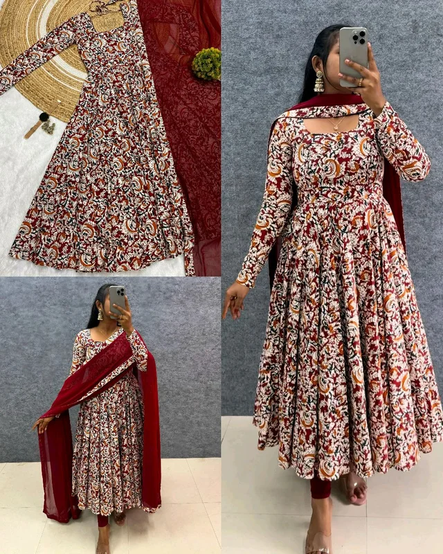 Traditional Kalamkari Graceful Anarkali crafted with modern elegance
- Maroon, 2XL