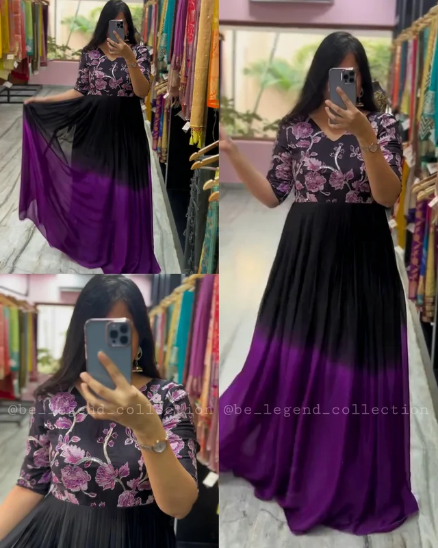 Beautiful Print on Soft Faux Georgette with Hand-work on Yoke - Black, M