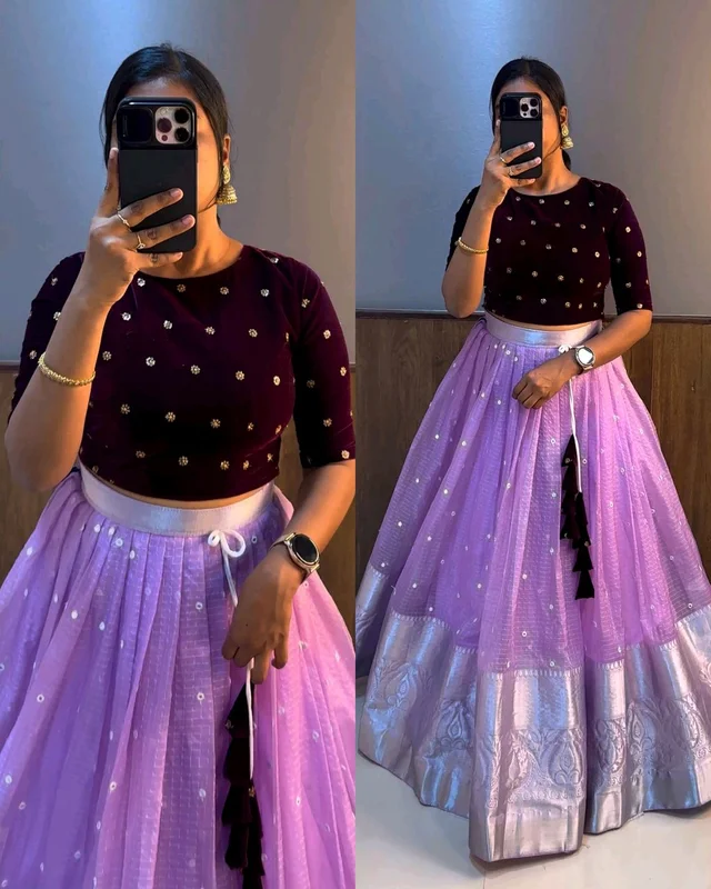 Trendy Beautiful Crop top + Skirt - Violet, 2XL