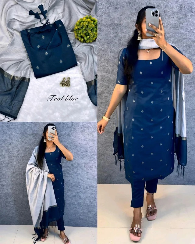 Elevate your style with this stunning pure silk cotton (Kurti+pant+dupatta) set ethinicwear outfit🥰 - Olive Lime, S