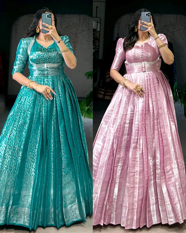 Gown With Coat, Draped in culture, twirling in style. - Teal, Free Size