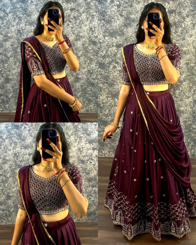 READY TO WEAR TRENDY LEHENGA - Wine, XL