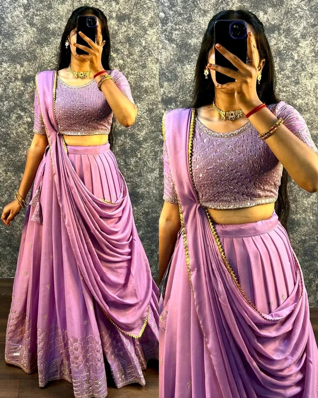 READY TO WEAR TRENDY LEHENGA - Mauve, S