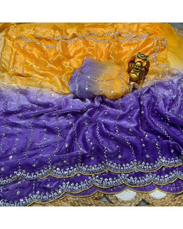 Trendy the luxurious and glamorous super hand work saree - Yellow, Free Size