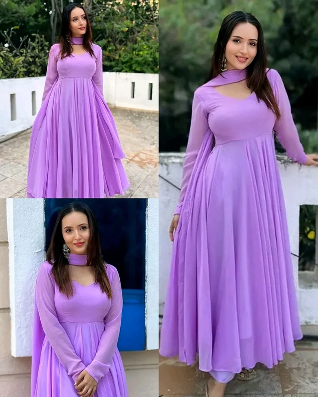 Super Trendy Budget friendly Georgette Anarkali Gown With Dupatta
- M, Mauve
