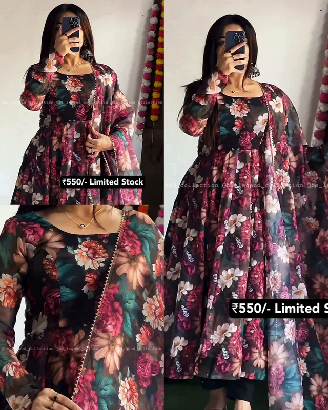 Self Design Full Stitched With Flared Gown With Dupatta For Women - XL