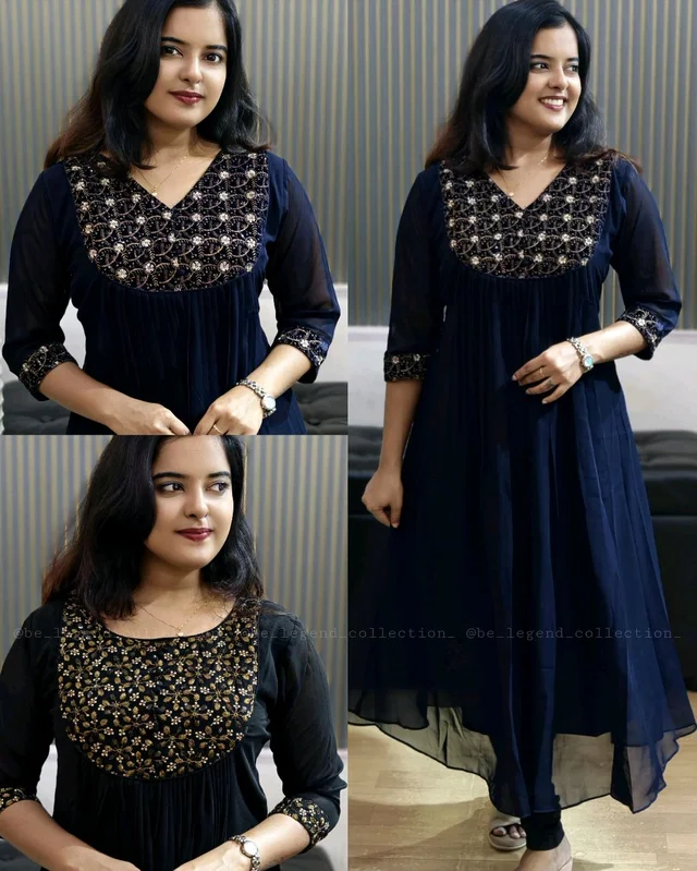 Trendy Special Launching Beautiful Handwork Kurti - Navy Blue, 2XL
