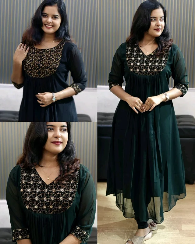 Trendy Special Launching Beautiful Handwork Kurti - Black, 2XL