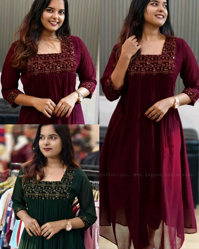 Trendy Special Launching Beautiful Handwork Kurti - Maroon, L