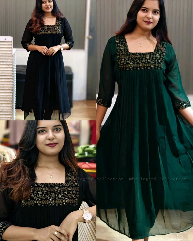 Trendy Special Launching Beautiful Handwork Kurti - Black, M