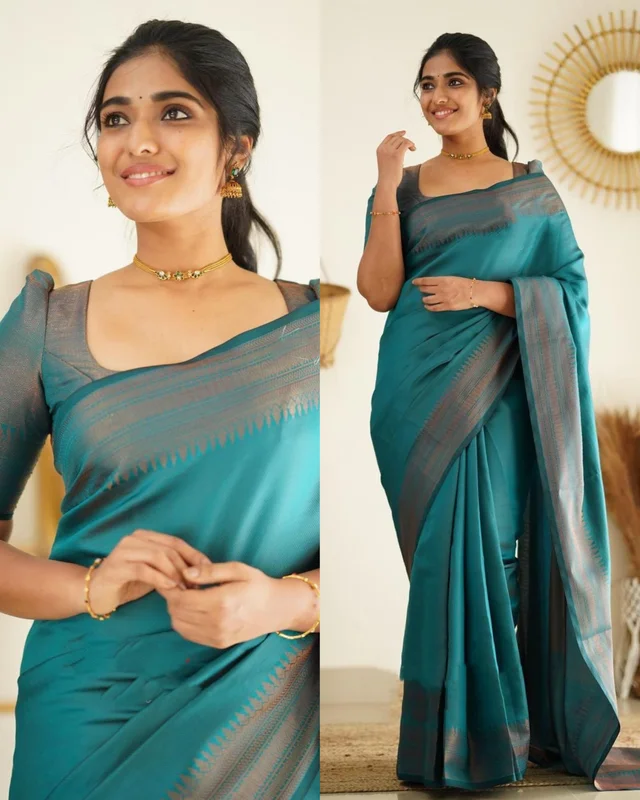 Beautiful Kanjeevaram Silk Jacquard Saree With Rich Pallu - Lite Green, Free Size