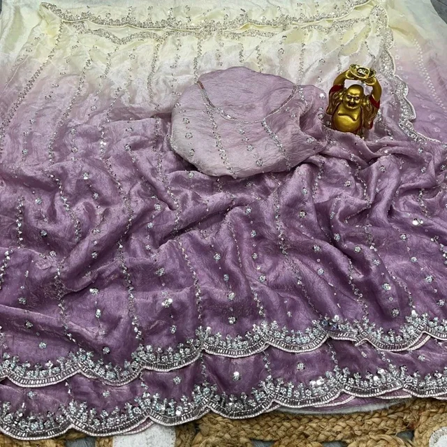 High Trending Presenting you the luxurious and glamorous hand work saree - Lavender Purple, Free Size