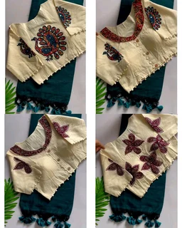 Presenting a Khadi cotton saree Ano Beautiful Havy khadi Cotton Aplique Blouse ( Fully Stitched ) - Maroon 1st, Free Size