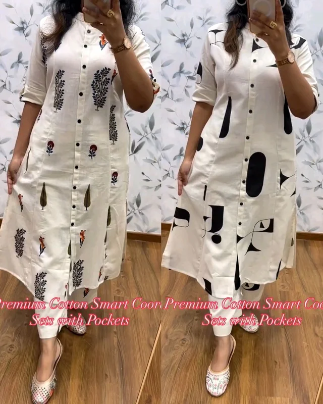 Premium Cotton Coord Sets with Both Side Pockets - White Left, L