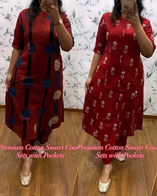 Premium Cotton Coord Sets with Both Side Pockets - Maroon right, S
