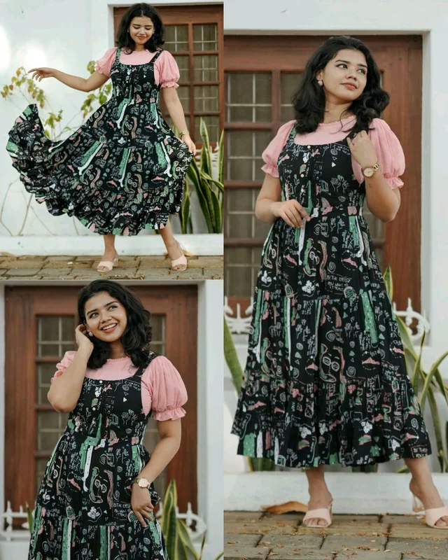 Syndrella Western Wear Midi Dress Dungree for Women - 2XL