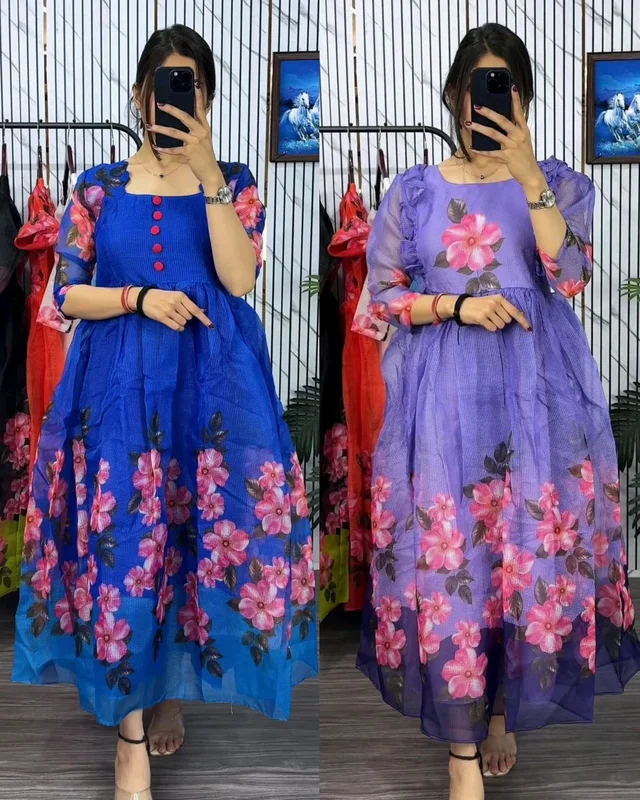 Blooming with beauty in this elegant floral print dress - Blue, L