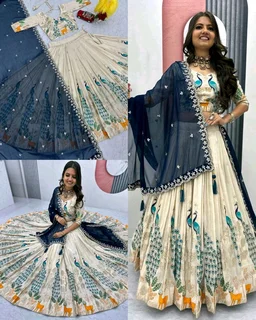 Trendy Launching Wedding wear Lehenga Choli With Cancan - Blue, M