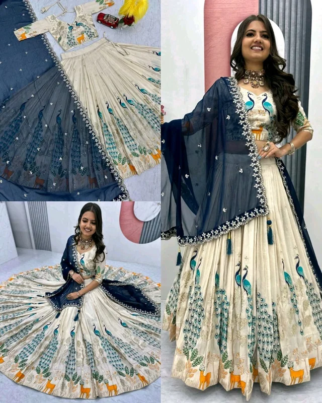 Trendy Launching Wedding wear Lehenga Choli With Cancan - Blue, M