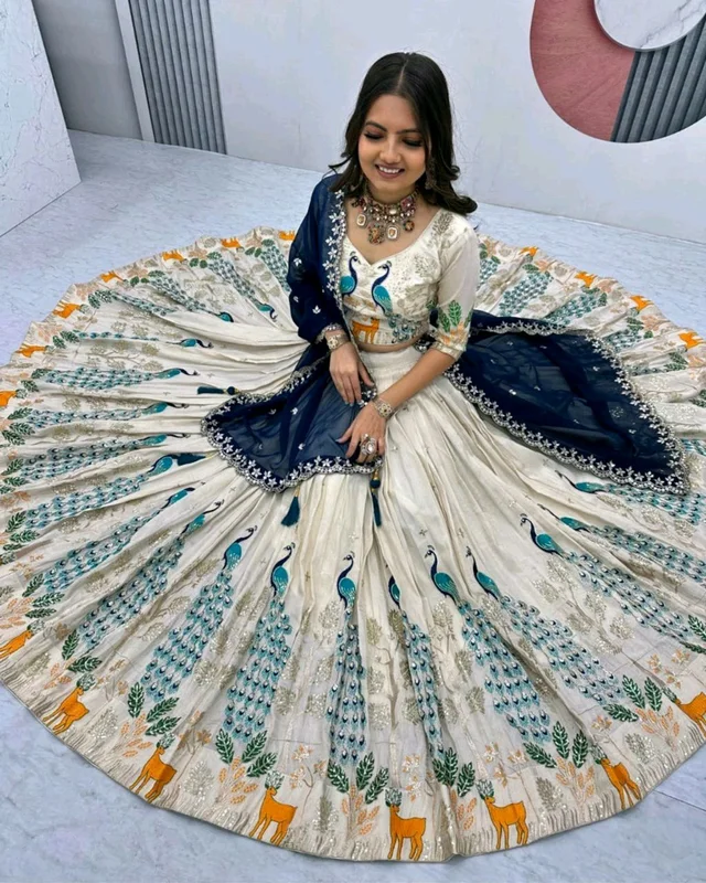 Trendy Launching Wedding wear Lehenga Choli With Cancan - Blue, L
