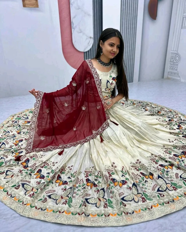 Trendy Launching Wedding wear Lehenga Choli With Cancan - Maroon Butterfly, XL