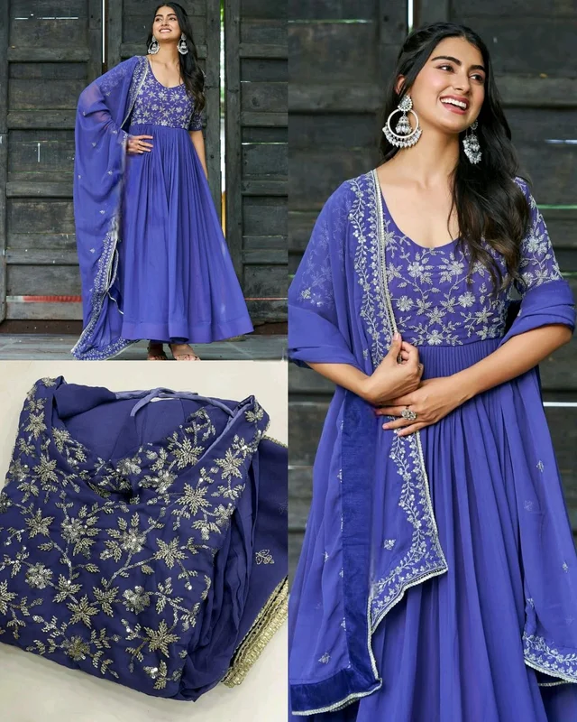Trendy Elegance Look Sequins Multithreaded Beads Embroidered work Gown with Dupatta
- XL