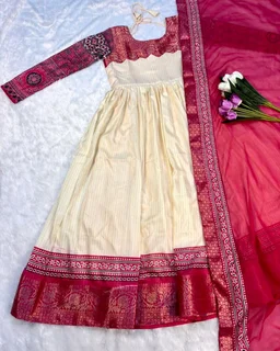 Trendy Tradational Beautiful Gown with dupatta - Cream, M