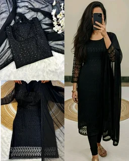 New Launching premium net fabric with beautiful chikankari work and matching soft georgette dupatta with 4 side lace broder - Wine, S