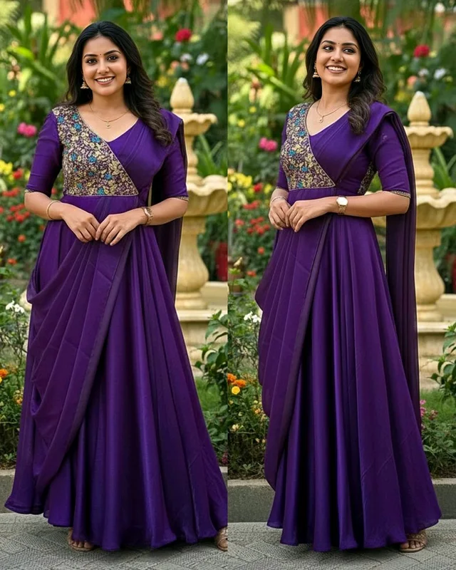 PURPLE 💜 Embroidery Beautiful Thread Work All Over the Yok
- L