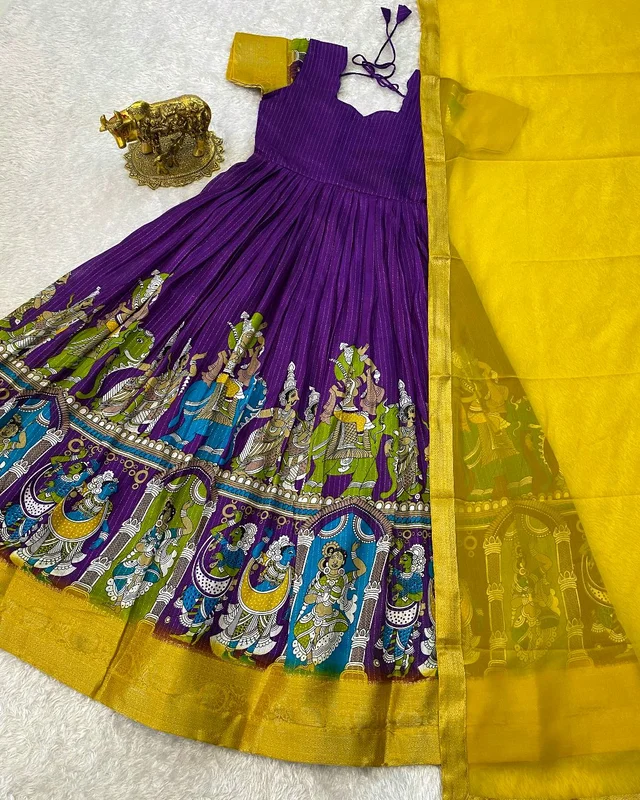 Super trendy reko zari dola silk long gown with georgette dupatta - Purple, 2XL
