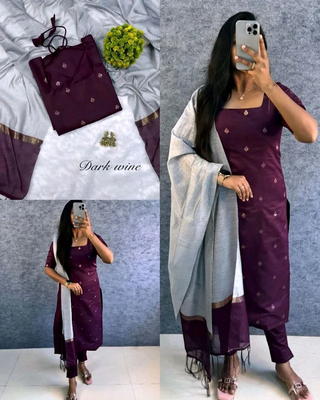 Elevate your style with this stunning pure silk cotton set ethinicwear outfit🥰 - Wine, L