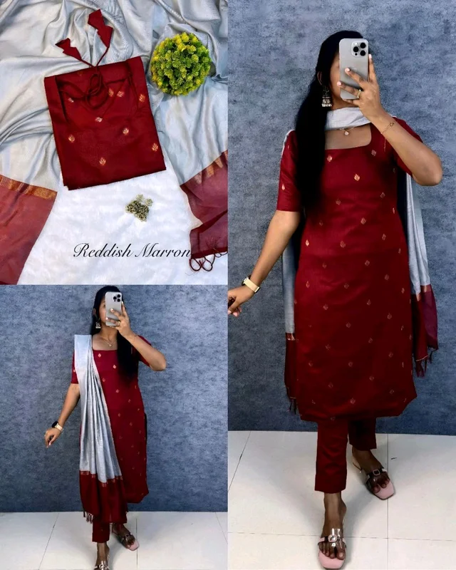 Elevate your style with this stunning pure silk cotton set ethinicwear outfit🥰 - Bright Red, S