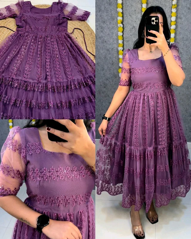 Launching beautiful flower-embroidery sequence work frocks to make your princess look even more cute and pretty
- Voilet, 2XL