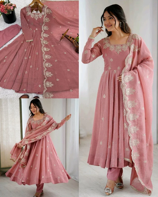 Elegant Embroidered Sequence Designer Anarkali Three Piece Set - M