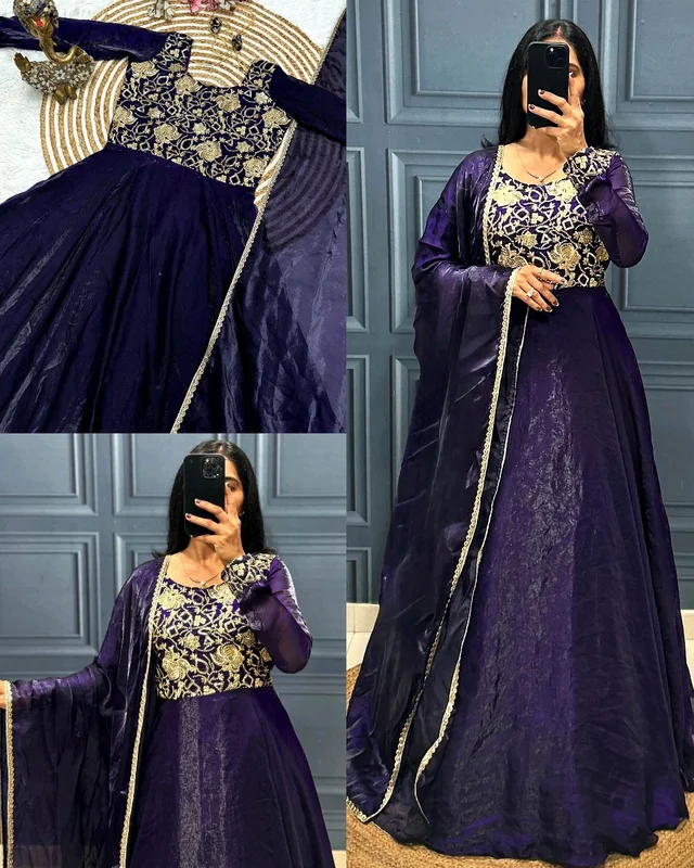 Super Introducing Upcoming Festival Fandy Silk Gown With Dupatta - Cherry Pie, 2XL