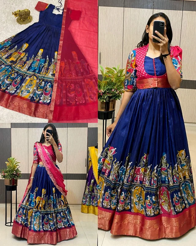Trendy Gown with koti , Lehenga ( SEPERATE ORDER ) - Pigment Indigo Coat Model, M