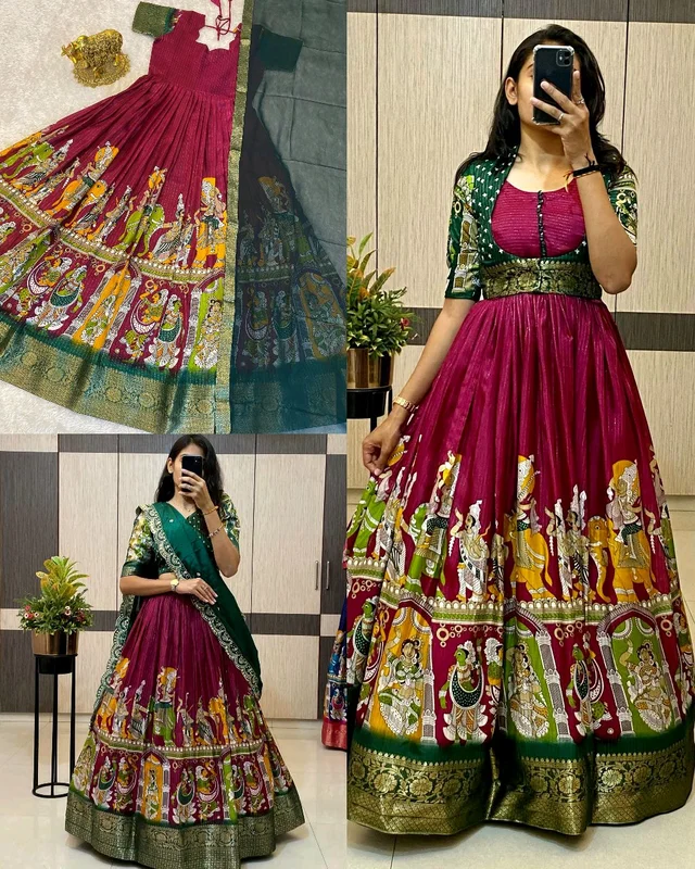 Trendy Gown with koti , Lehenga ( SEPERATE ORDER ) - Cardinal Pink Lehenga, 3XL