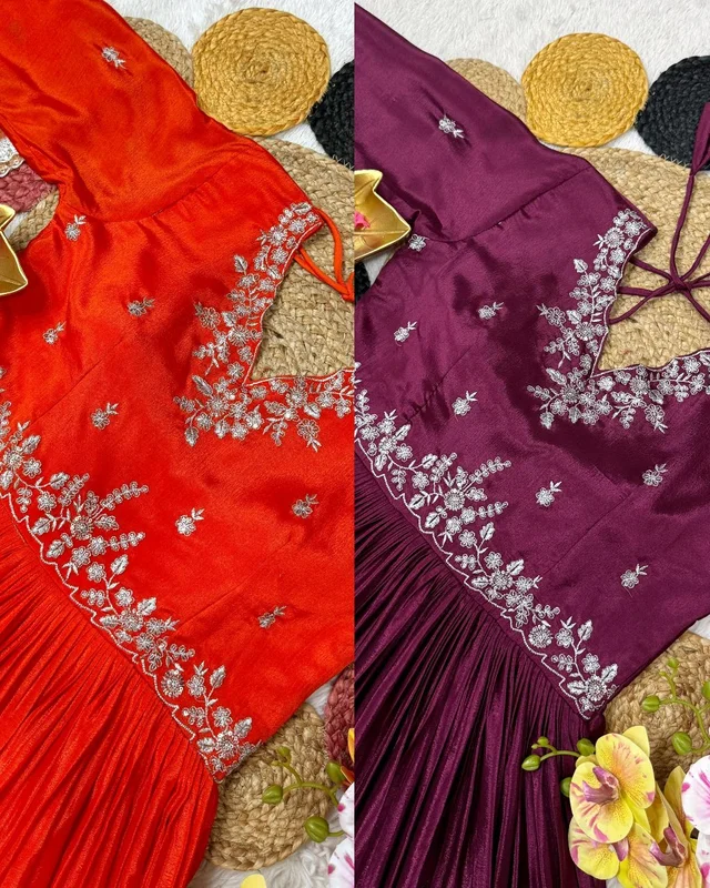 New Launching the most trending Beautiful Soft Chinnon Sequins Embroidery Gown With Dupatta - Grenadier, M