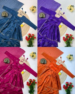 Launching Most Trending 4 in 1 Designer Lehenga Choli a perfect blend of luxury and tradition For any Occasion - Blue, Free Size