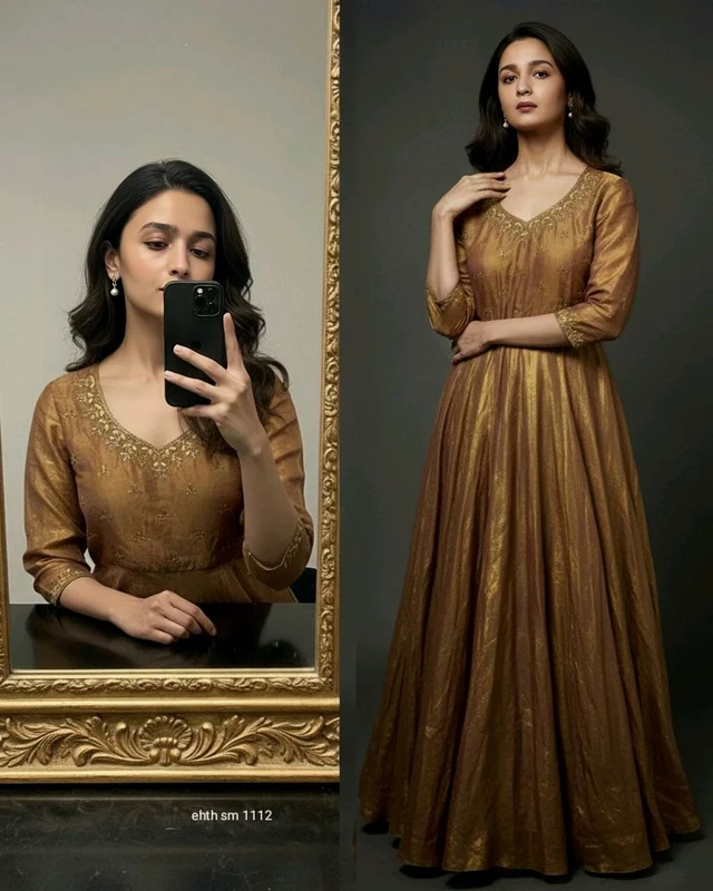 Launching South super hit Handwork Gown - Gold, 3XL