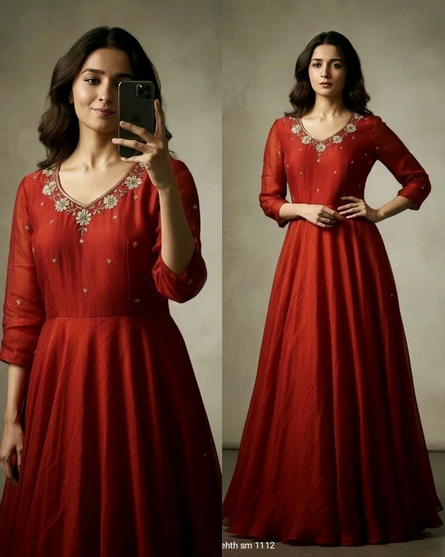 Launching South super hit Handwork Gown - Guardsman Red, M