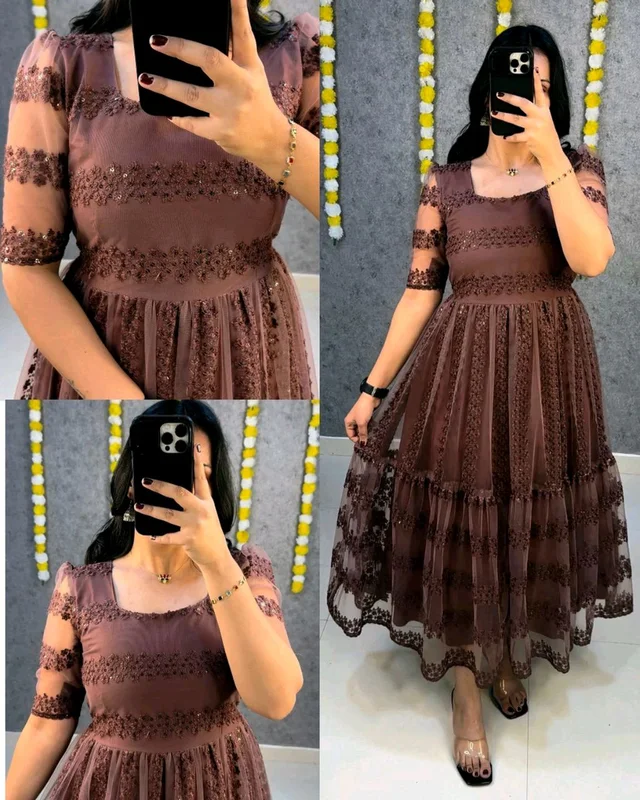 Launching beautiful flower-embroidery sequence work frocks - Choco, M