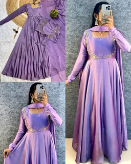 Wear in 3ways Gown+Handwork overcoat +Dupatta - Blue, S