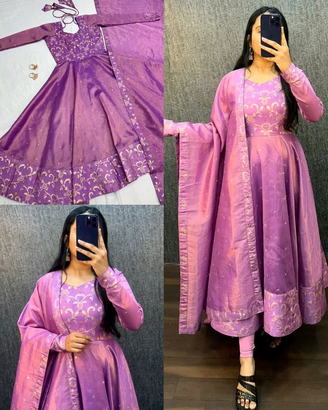 Launching beautiful full sleeve premium ORIGINAL BANARASI TISSU TWO TONE WITH EMBROIDERY WITH 3mm SEQUENCE THREAD WORK and beautyfull Banarasi bordor ๐ - Grenadier, S